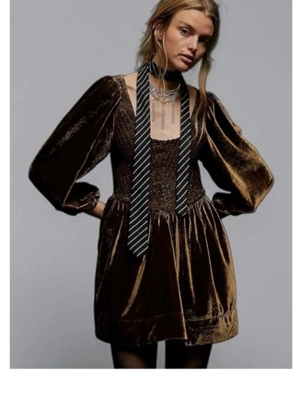 Free People Farrier Velvet Puff-Sleeve Mini Dress Women’s Size Small